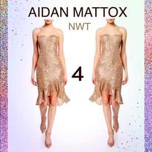 NWT (4) AIDAN MATTOX rose gold sequin embellished dazzling runway red carpet